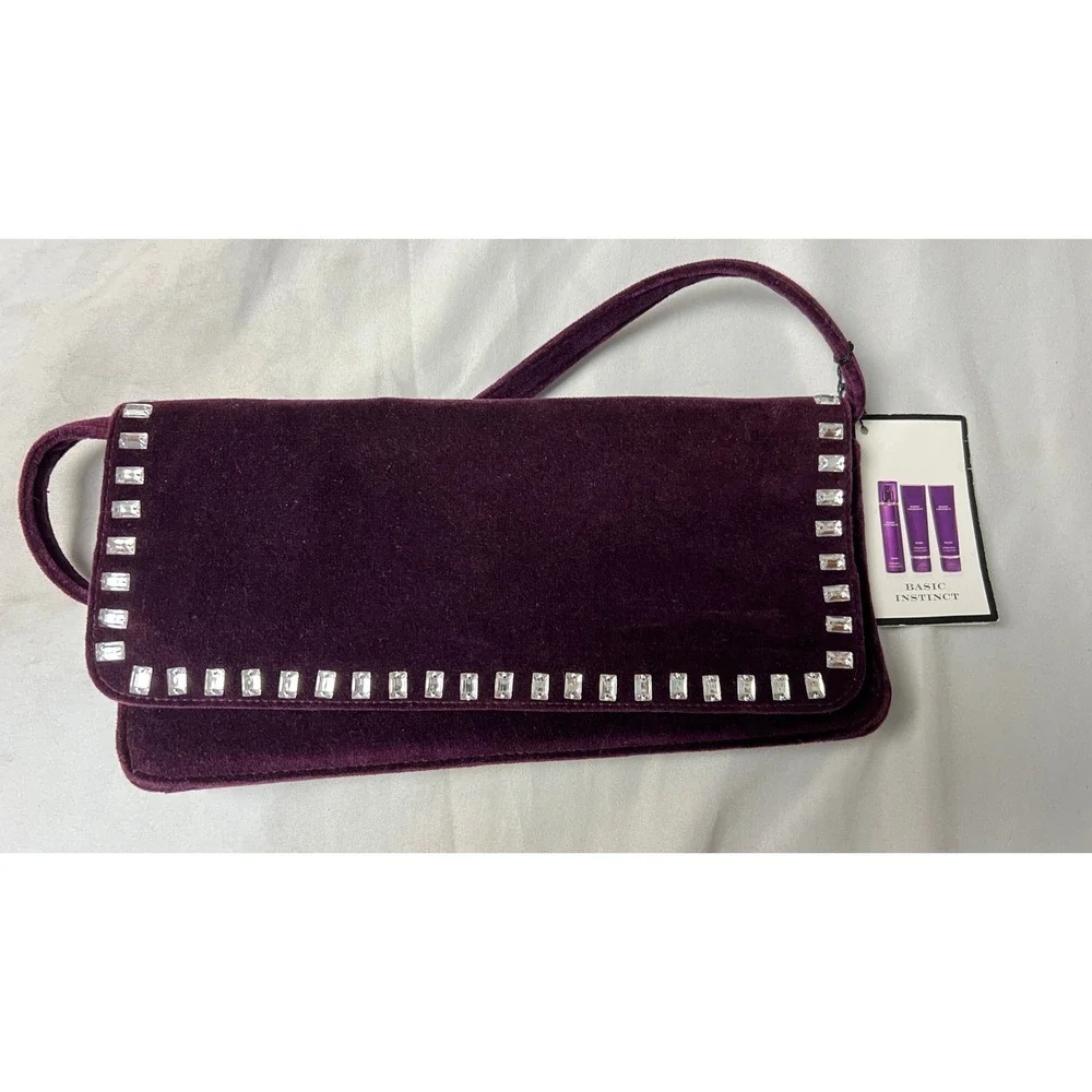 Victorias Secret Basic Instinct Purple Velvet Rhinestone Clutch Shoulder Bag NEW
